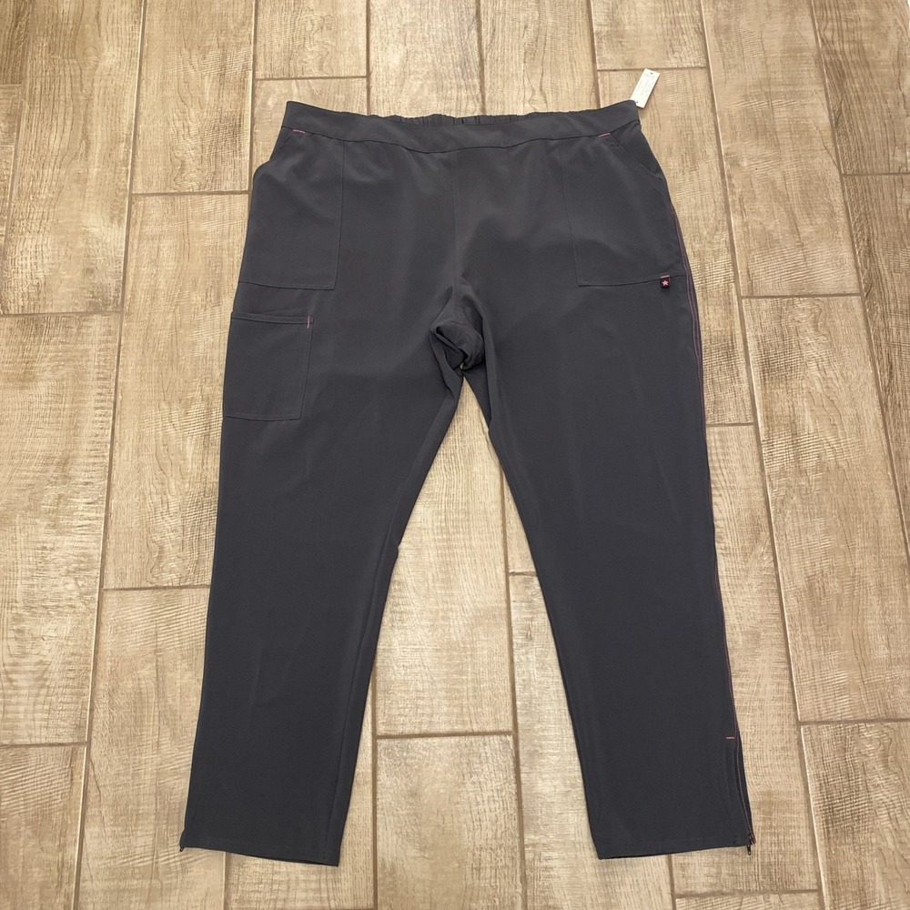 NWT Scrubstar Pants Women 3XL Gray Pink Stitch Pull On Trouser Scrubs Healthcare